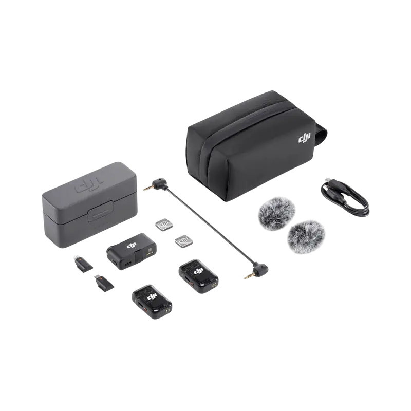 Microfon portabil pentru înregistrare vocală DJI Mic 2 (2 TX + 1 RX + Charging Case), Fără fir, Negru