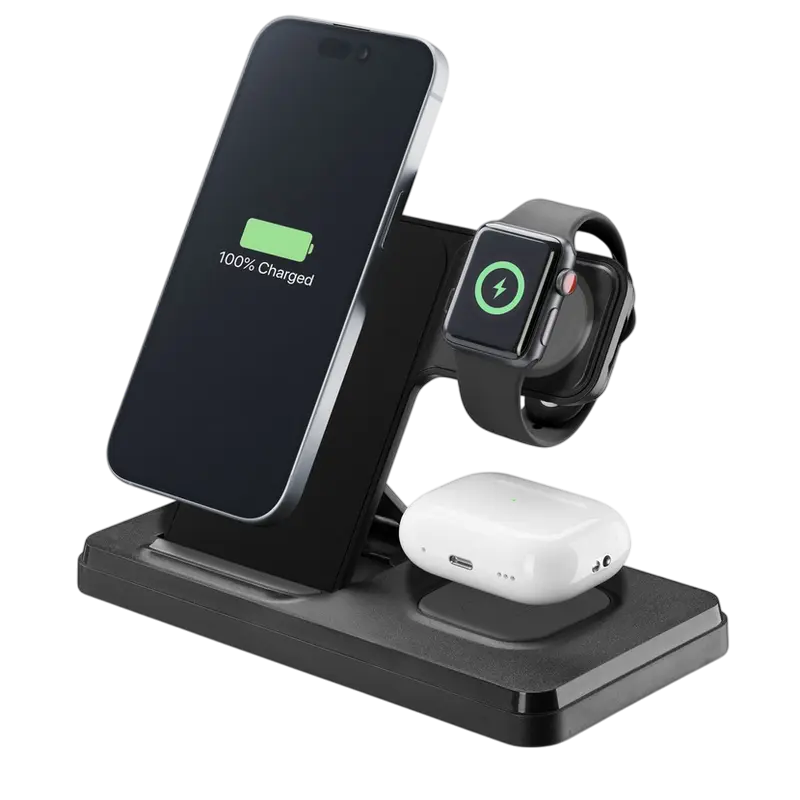 Încărcător wireless Cellularline Triple Station 3 în 1, 15W, Negru