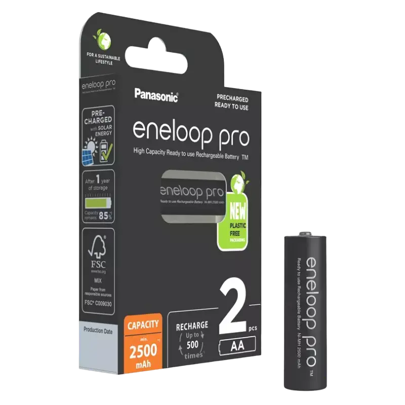 Baterii Panasonic BK-3HCDE/2CP, AA, 2500mAh, 2 buc.