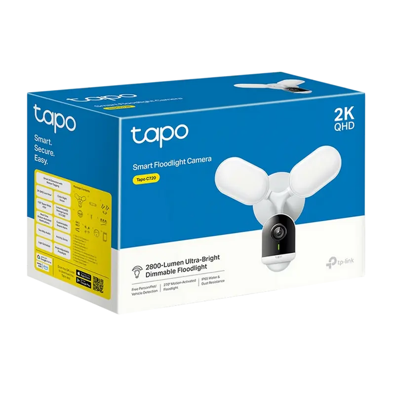 TP-Link Outdoor TAPO C720, Floodlight Camera, 4Mpix, IP65, 2800lm, MicroSD, Siren