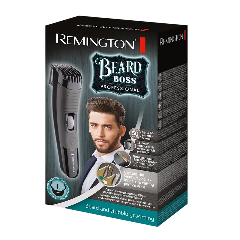 Trimmer bărbați Remington Beard Boss Professional MB4131, Negru | Gri