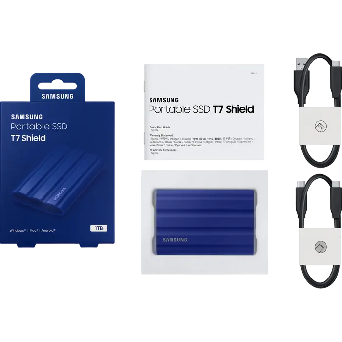 SSD portabil extern Samsung T7 Shield, 1 TB, Albastru (MU-PE1T0R/EU)