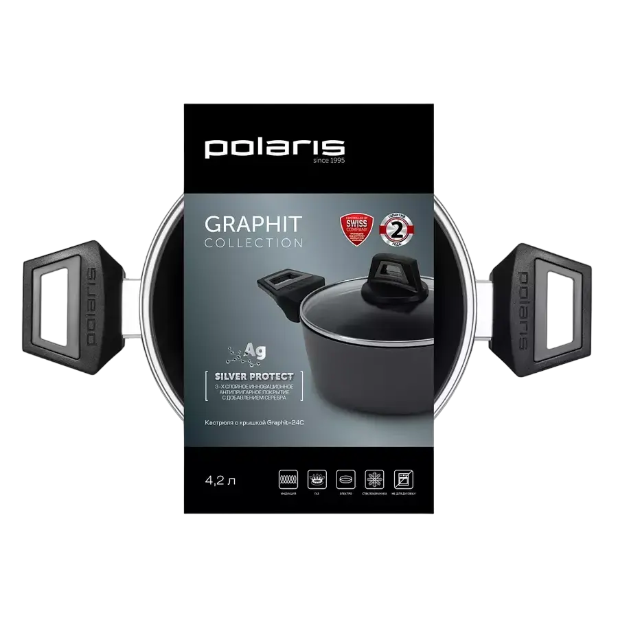 Cratiță Polaris Graphit-24C, 4,2L, 24cm, Grafit