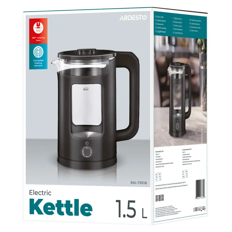 Fierbător electric Ardesto EKL-T31GB, Negru