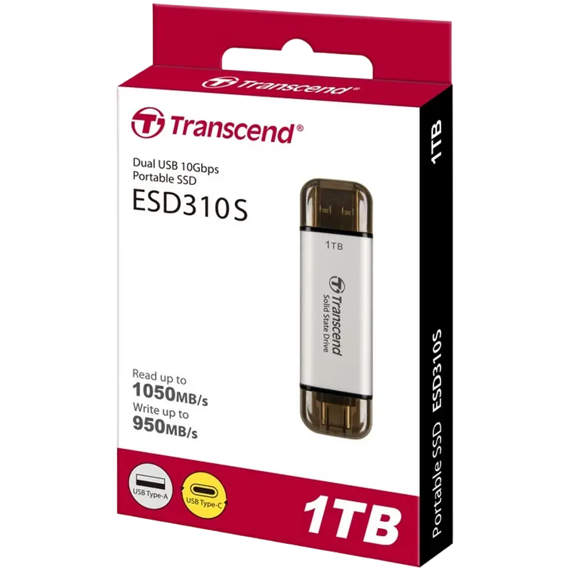 SSD portabil extern Transcend ESD310S, 2 TB, Argintiu (TS2TESD310S)