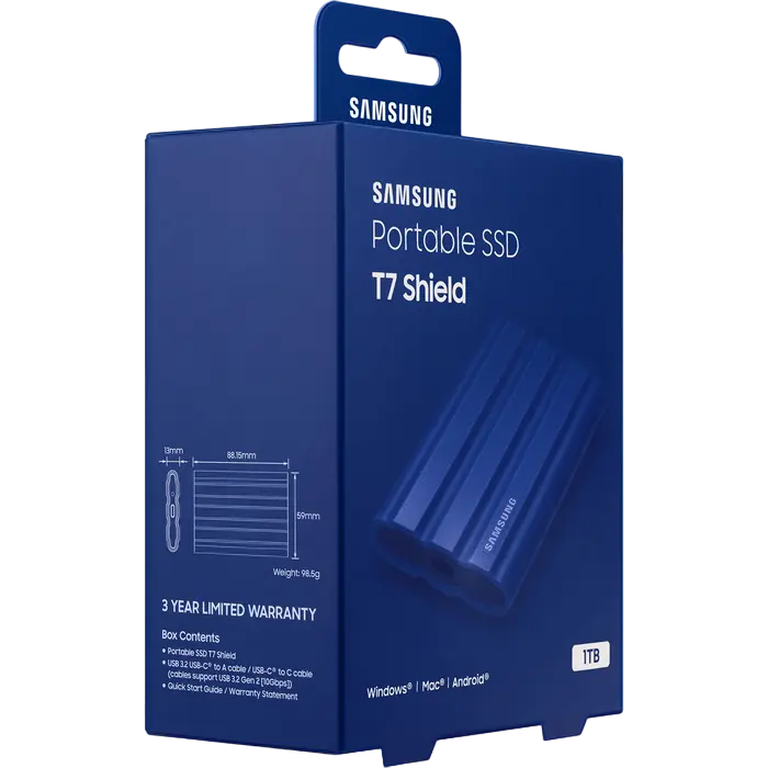 SSD portabil extern Samsung T7 Shield, 1 TB, Albastru (MU-PE1T0R/EU)