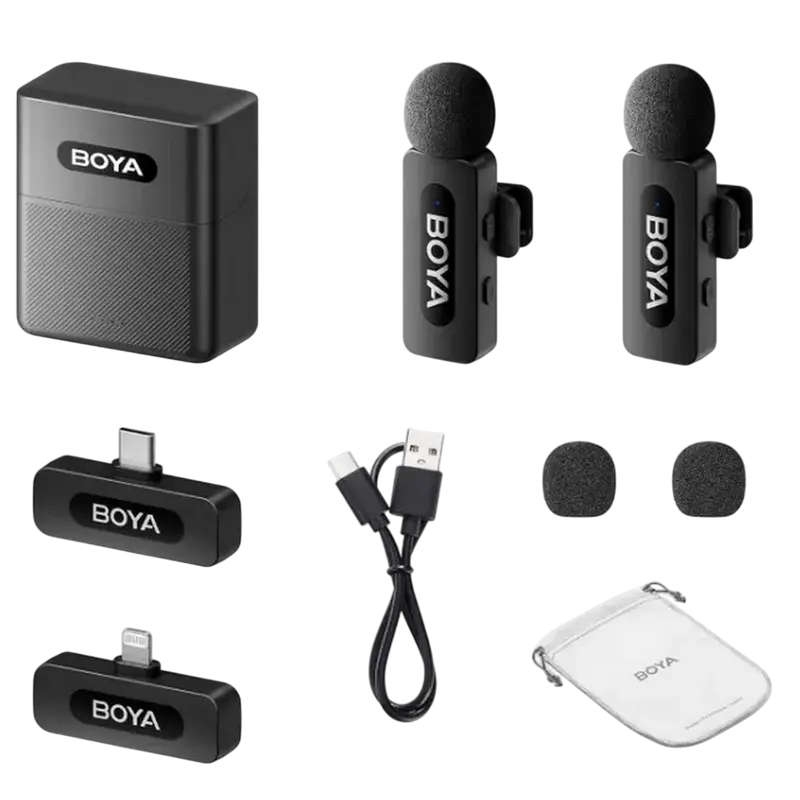 Microfon portabil pentru înregistrare vocală Boya BY-V3 Combo, Fără fir, Negru