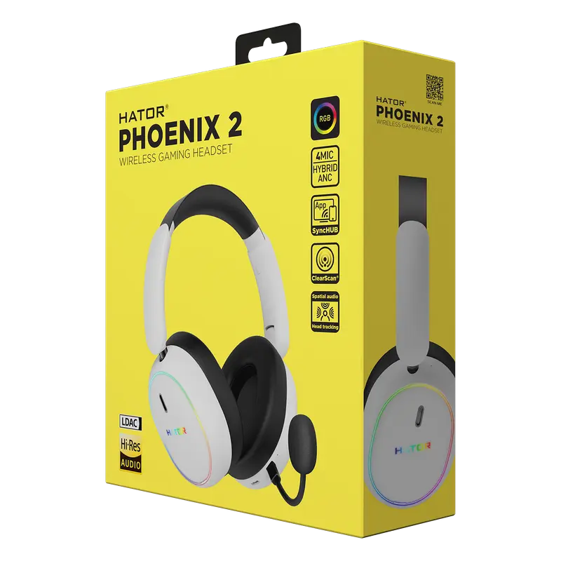 Stand pentru căști gaming HATOR Phoenix 2, Bluetooth/USB, Alb