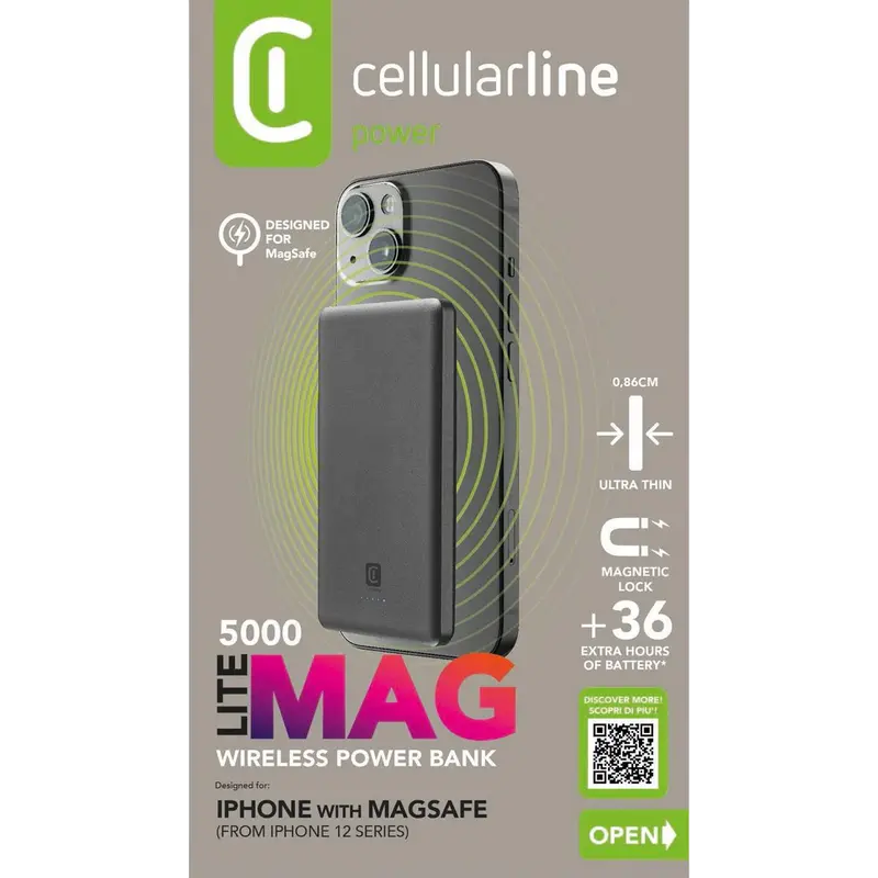Încărcător portabil Cellularline MAG LITE 5000mAh, Gri