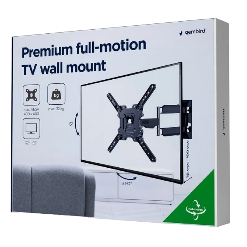 Suport TV de perete Gembird WM-55ST-01, Negru