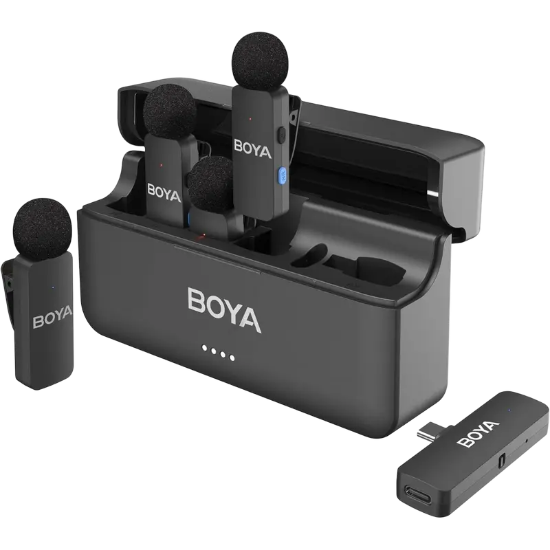 Microphone Wireless Boya BY-V4 + Charging Case (4 mic) 4VU Black (Type C)