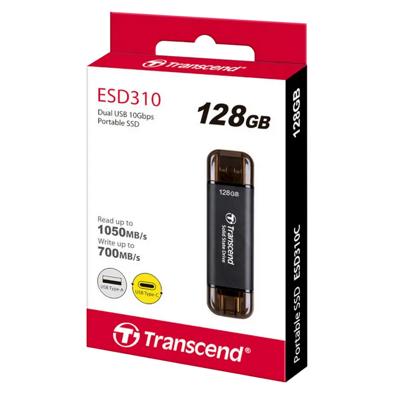 Dispozitiv SSD extern portabil Transcend ESD310C, 128 GB, Negru (TS128GESD310C)