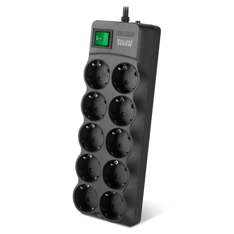 Prelungitor electric SVEN SF-10E-16, 10 Prize, 3m, Negru