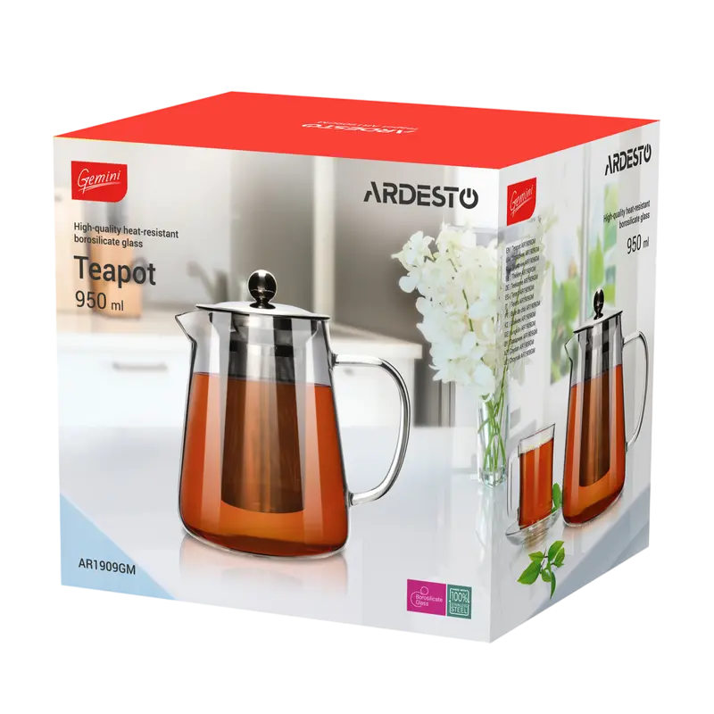 Ceainic cu infuzor Ardesto AR1909GM, 0,95L, Transparent