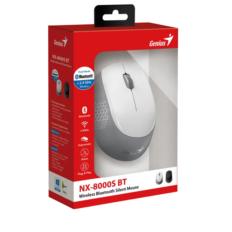 Mouse Wireless Genius NX-8000S BT, Alb