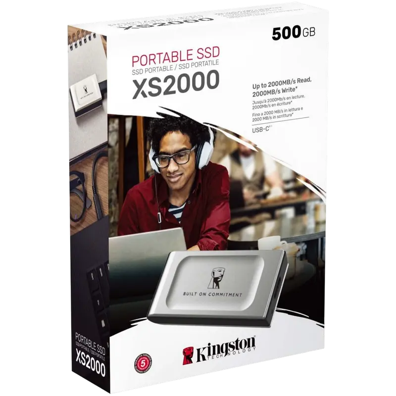 SSD portabil extern Kingston XS2000 BoC, 500 GB, Argintiu (SXS2000/500GA)
