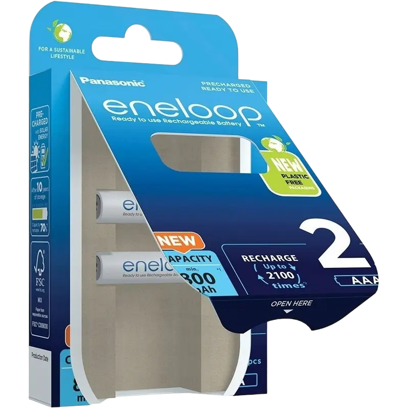 Acumulatori Panasonic BK-4MCDE/2CP, AAA, 800mAh, 2buc.
