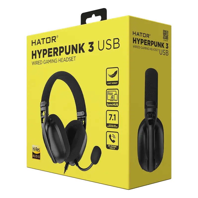 Căști gaming HATOR Hyperpunk 3 USB, Cu fir, Negru