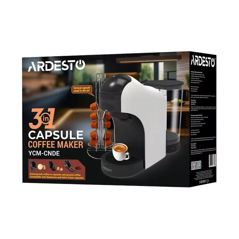 Капсульная Кофеварка Ardesto YCM-CNDE, 1400Вт, Белый