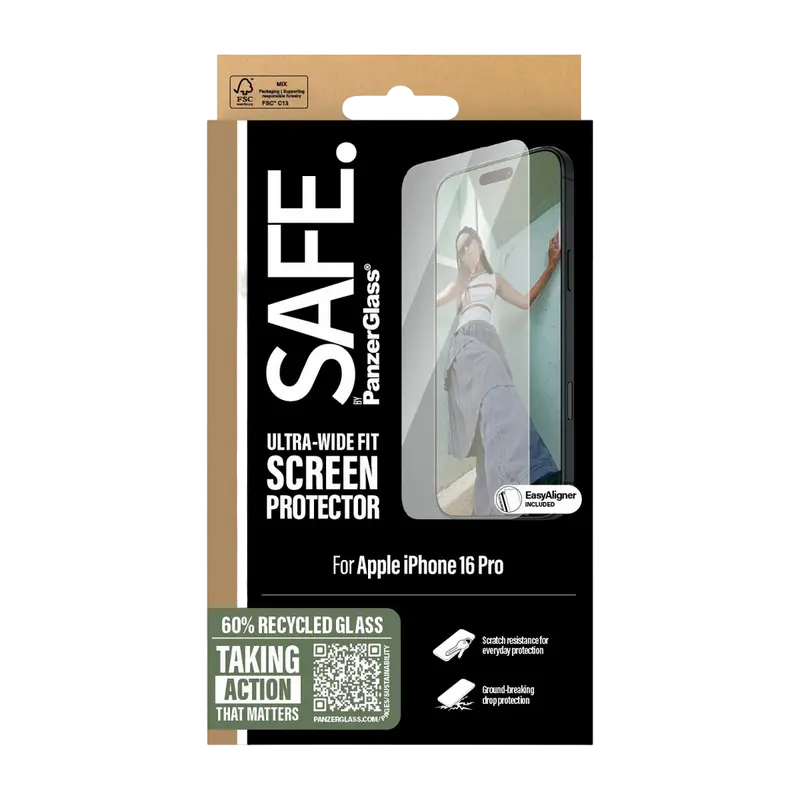 Sticlă de protecție PanzerGlass SAFE. UWF pentru iPhone 16 Pro, Transparent