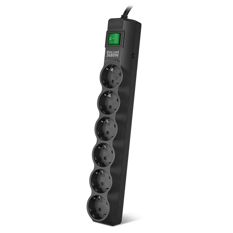 Сетевой фильтр SVEN SF-06E-16, 6 Розеток, 3м, Черный