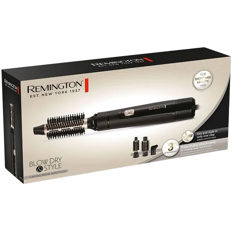 Uscător de păr-perie Remington AS7300, 800W, Negru