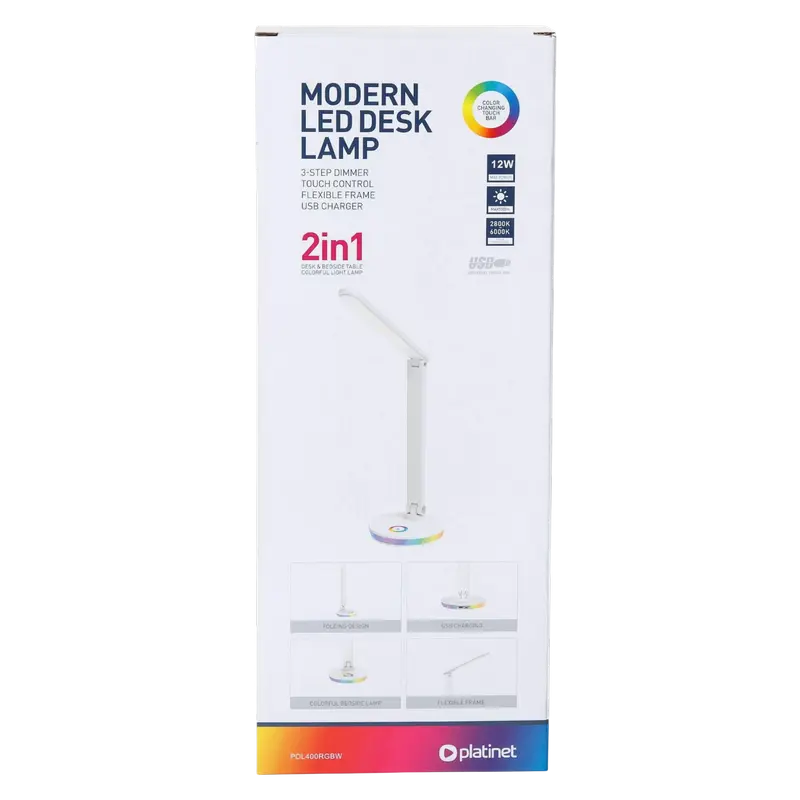 Lampa de birou Platinet PDL400RGB, Alb