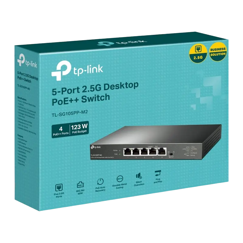 Comutator PoE TP-LINK TL-SG105PP-M2, 4x 802.3af/at/bt PoE++