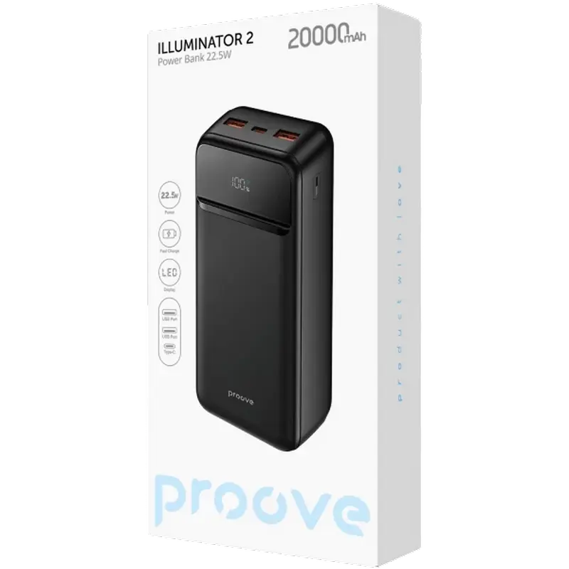 Acumulator extern Proove Illuminator 2, 20000mAh, Negru