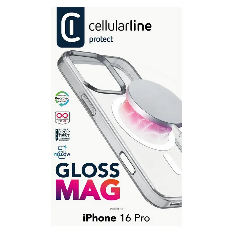Carcasa Cellularline Gloss Mag - iPhone 16 Pro, Transparent