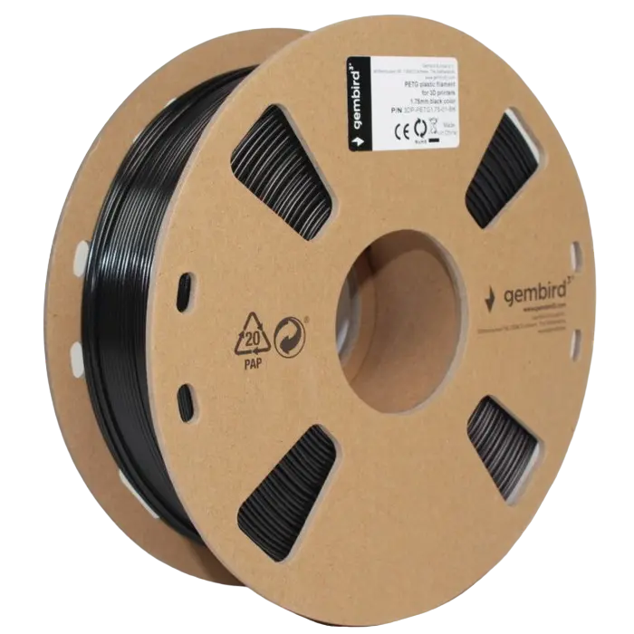 Filament pentru imprimantă 3D Gembird 3DP-PETG1.75-01-BK, PETG, Negru , 1.75 mm, 1kg