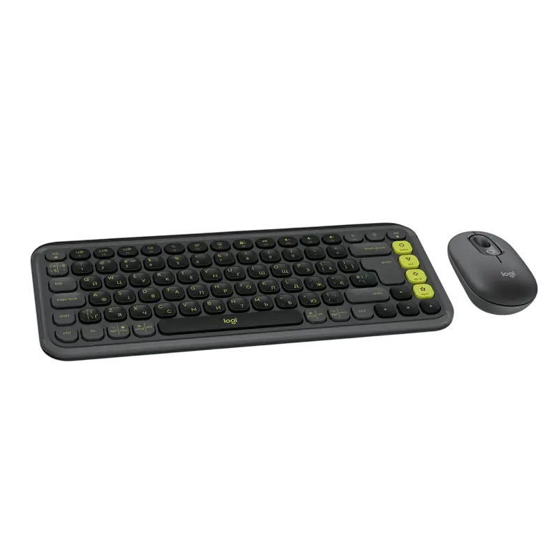 Set Tastatură + Mouse Logitech POP ICON Combo, Fără fir, Grafit | Verde