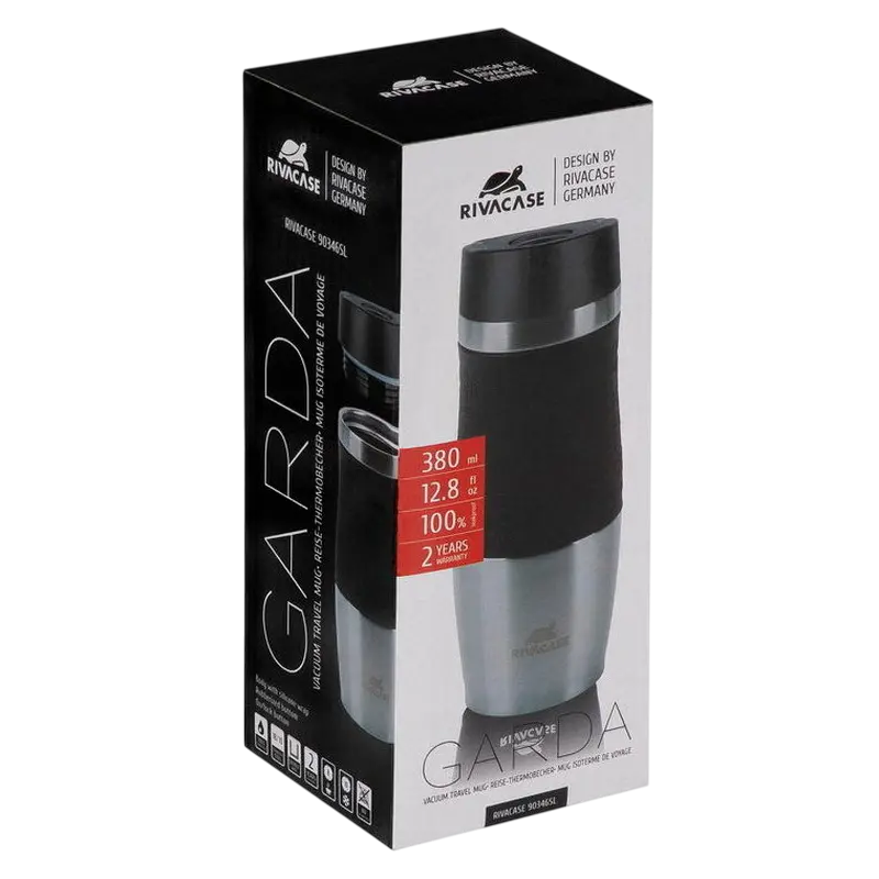 Cană termos Rivacase 90346SL, 0,38L, Oțel Inoxidabil | Negru