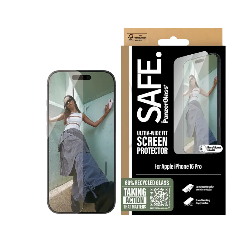 Sticlă de protecție PanzerGlass SAFE. UWF pentru iPhone 16 Pro, Transparent