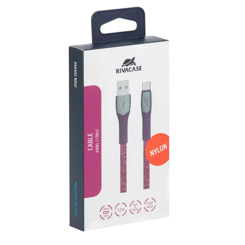 Cablul pentru încărcare și sincronizare Rivacase PS6102 RD12, USB Type-A/USB Type-C, 1,2m, Roșu