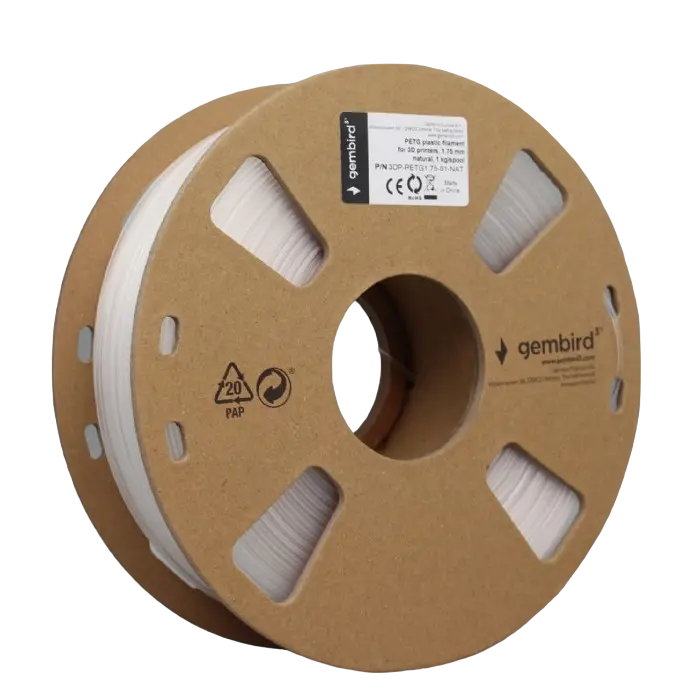 Filament pentru imprimantă 3D Gembird 3DP-PETG1.75-01-NAT, PETG, Transparent, 1.75 mm, 1 kg