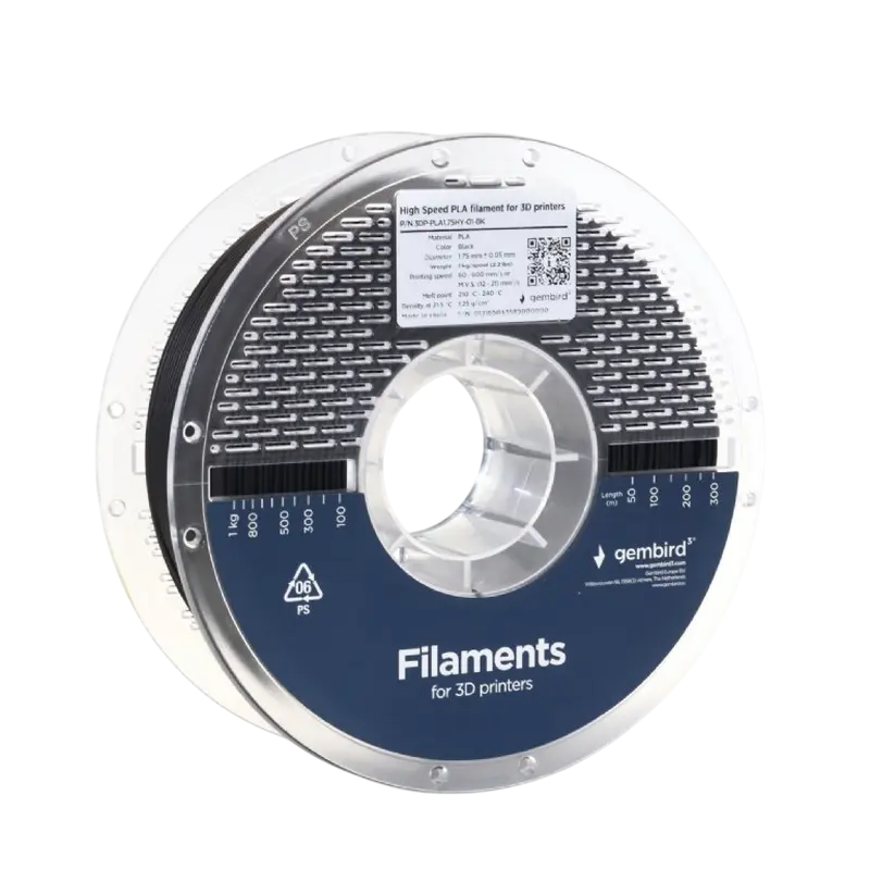 Filament pentru imprimantă 3D Gembird 3DP-PLA1.75HY-01-BK, PLA, Negru, 1.75 mm, 1kg