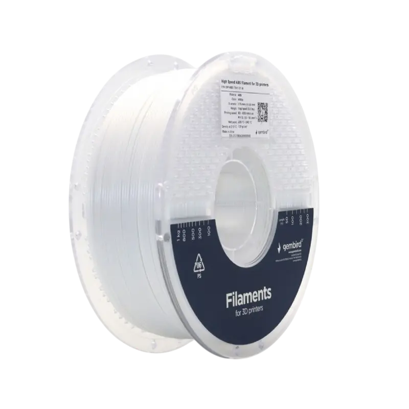 Filament pentru imprimantă 3D Gembird 3DP-ABS1.75HY-01-W, ABS, Alb, 1.75 mm, 1kg