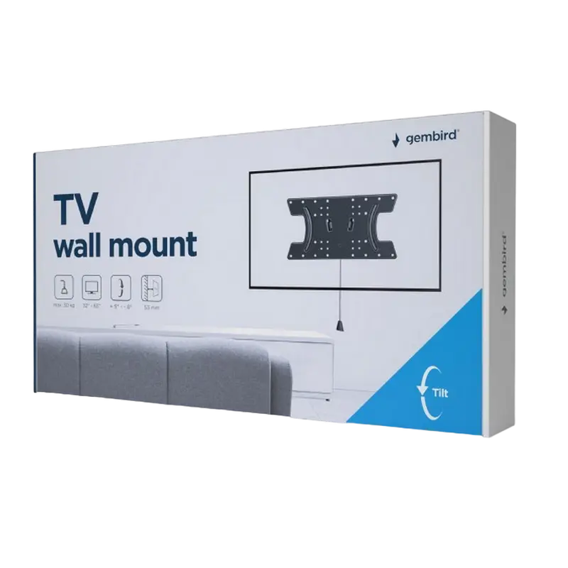 Suport TV pe perete Gembird WM-65T-02, Negru