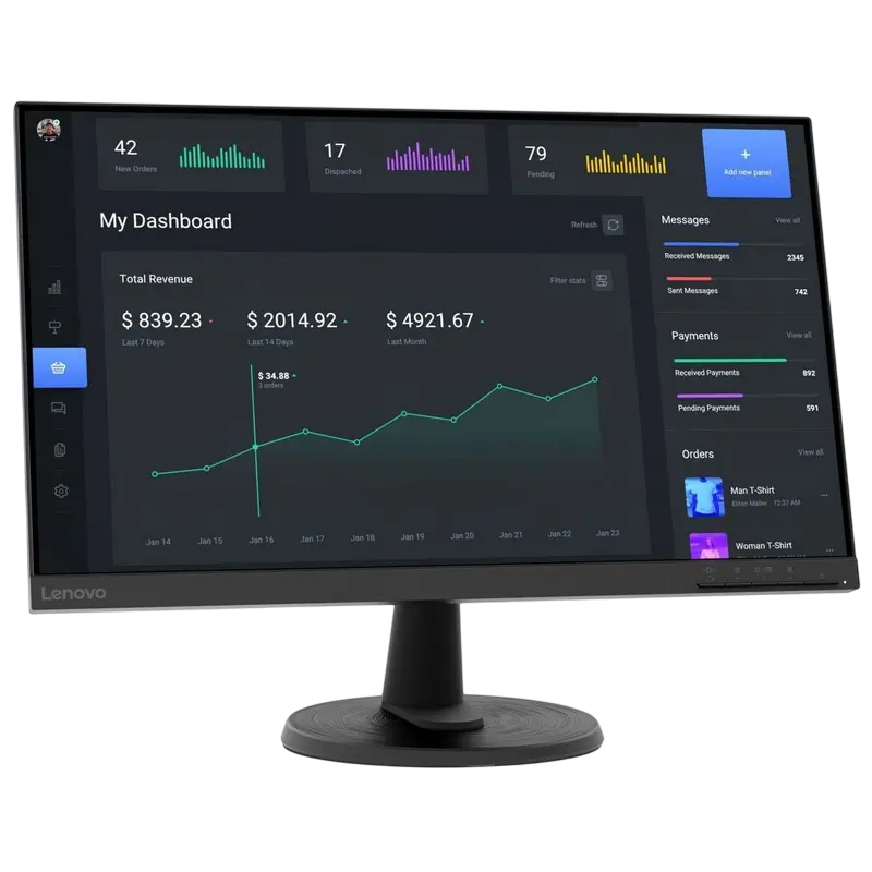 23,8" Monitor Lenovo C24-40, VA 1920x1080 FHD, Negru