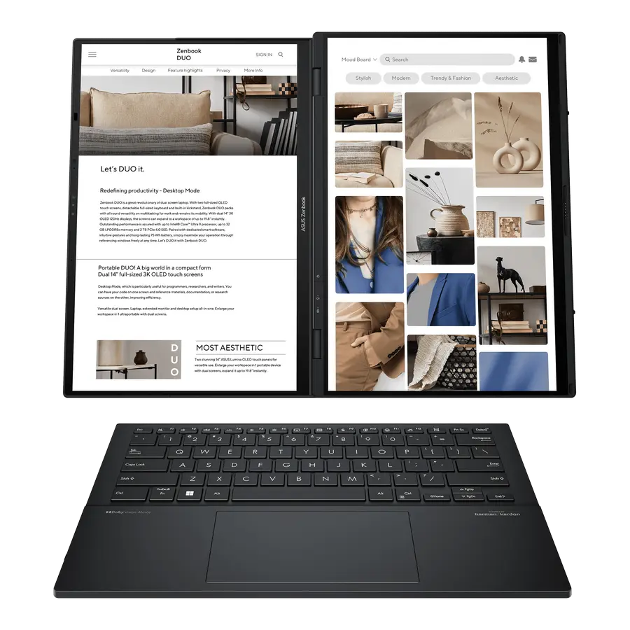 Laptop 14" ASUS Zenbook DUO OLED UX8406CA, Inkwell Gray, Intel Core Ultra 9 285H, 32GB/2048GB, Windows 11 Home