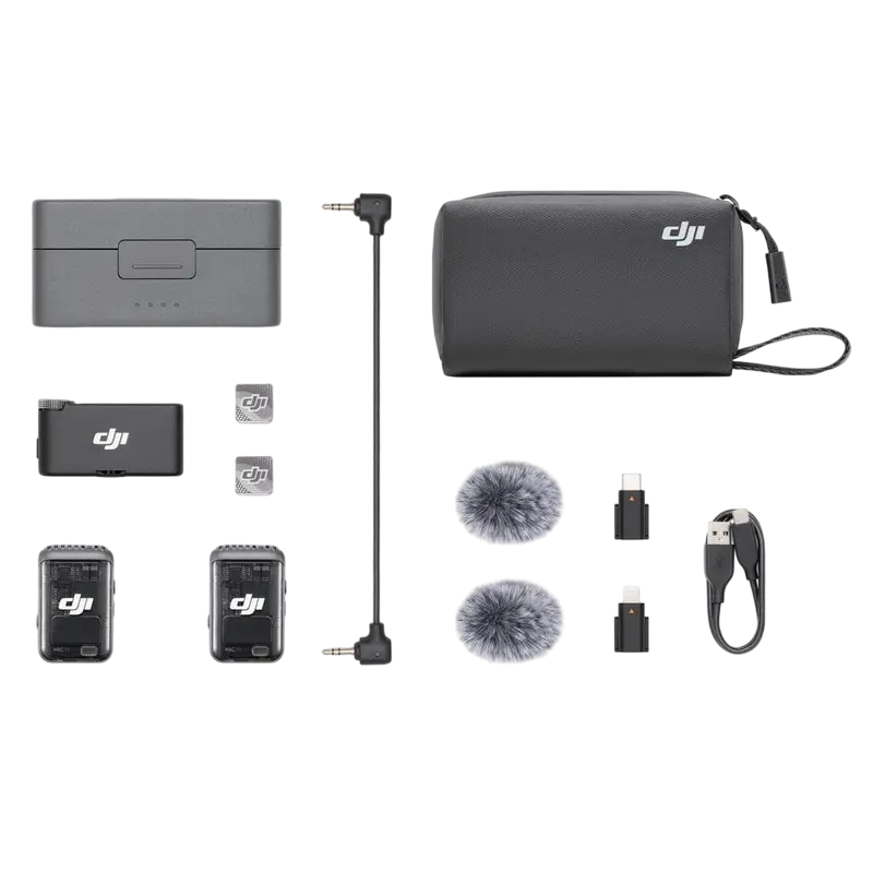 Microfon portabil pentru înregistrare vocală DJI Mic 2 (2 TX + 1 RX + Charging Case), Fără fir, Negru