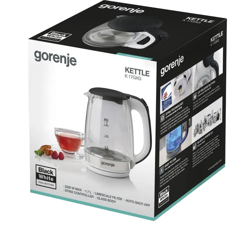 Fierbător electric Gorenje K17GXG, Oțel Inoxidabil | Negru
