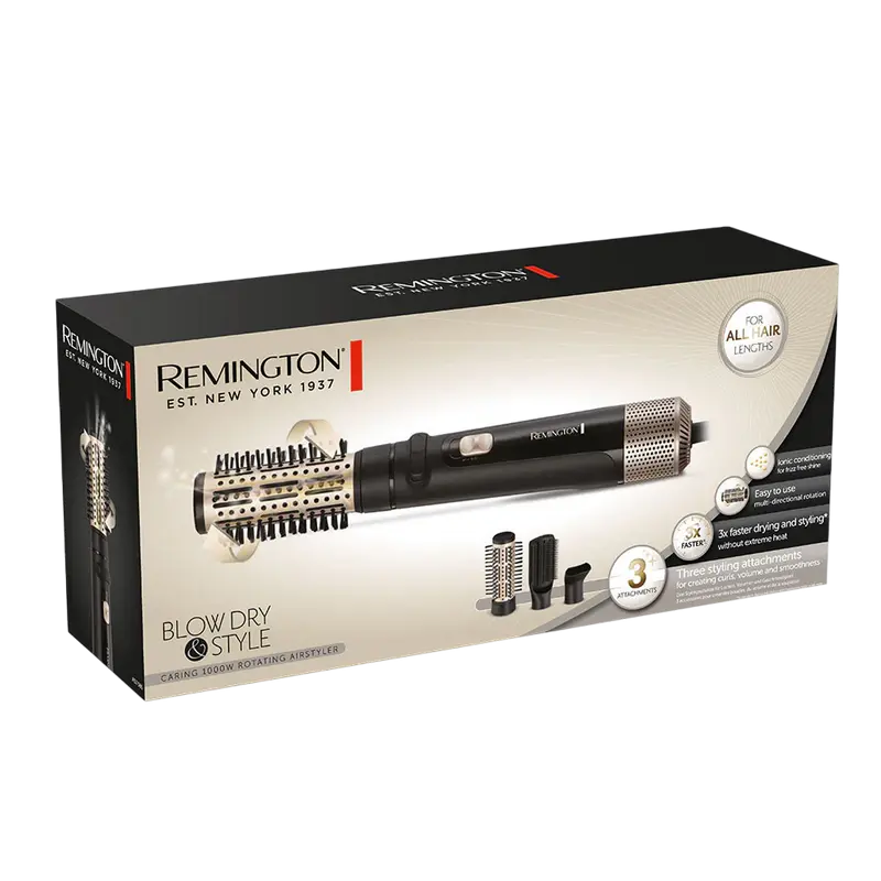 Uscător de păr-perie Remington AS7580, 1000W, Negru