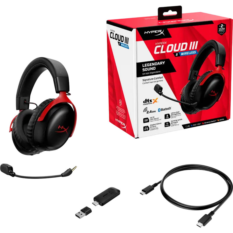 Căști gaming HyperX Cloud III S, Fără fir, Negru | Roșu