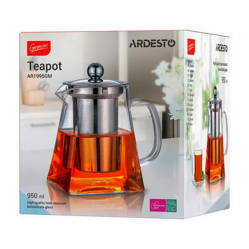 Заварочный чайник Ardesto AR1995GM, 0.95л, Прозрачный