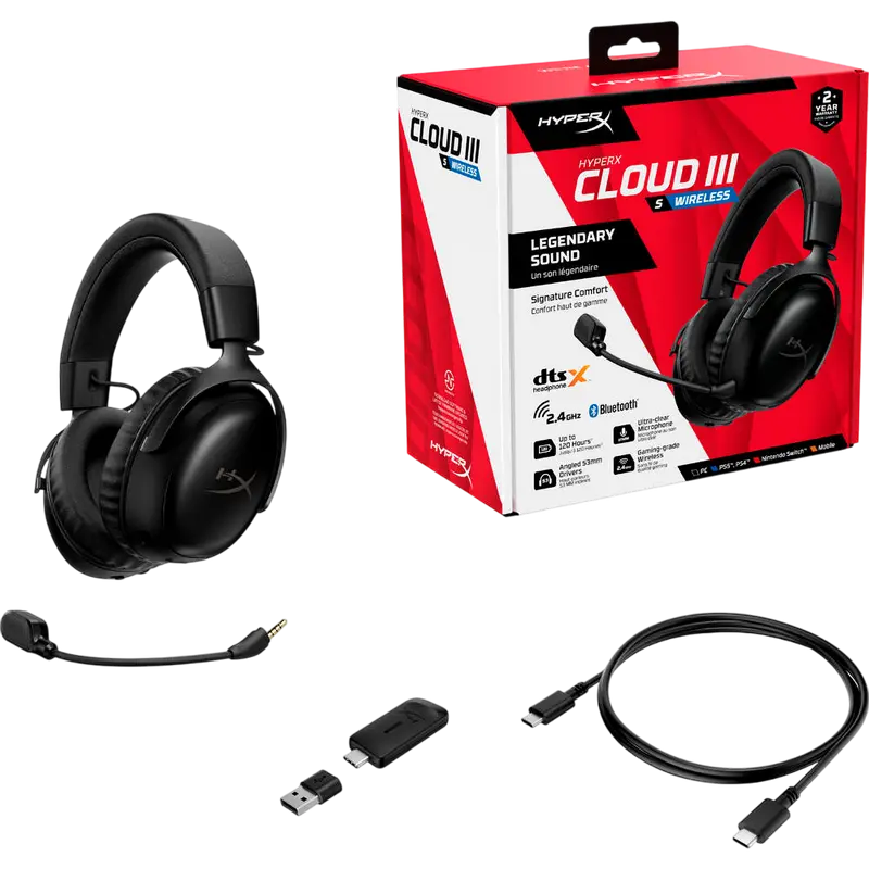 Căști gaming HyperX Cloud III S, Fără fir, Negru