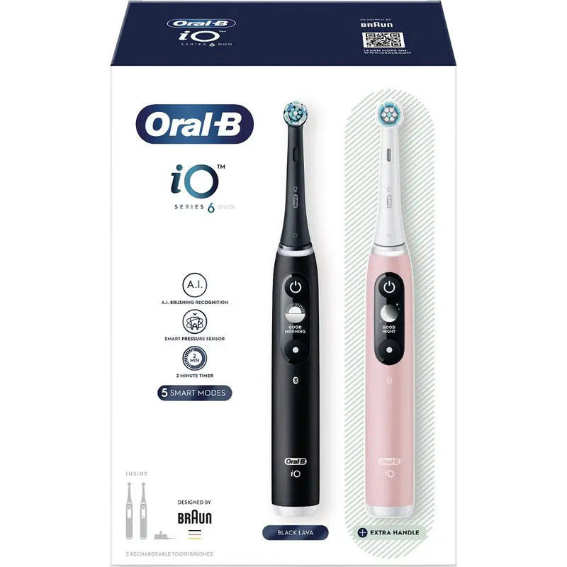 Set de periuțe de dinți electrice de sunet Braun iO6 Series Duo, Lava | Pink