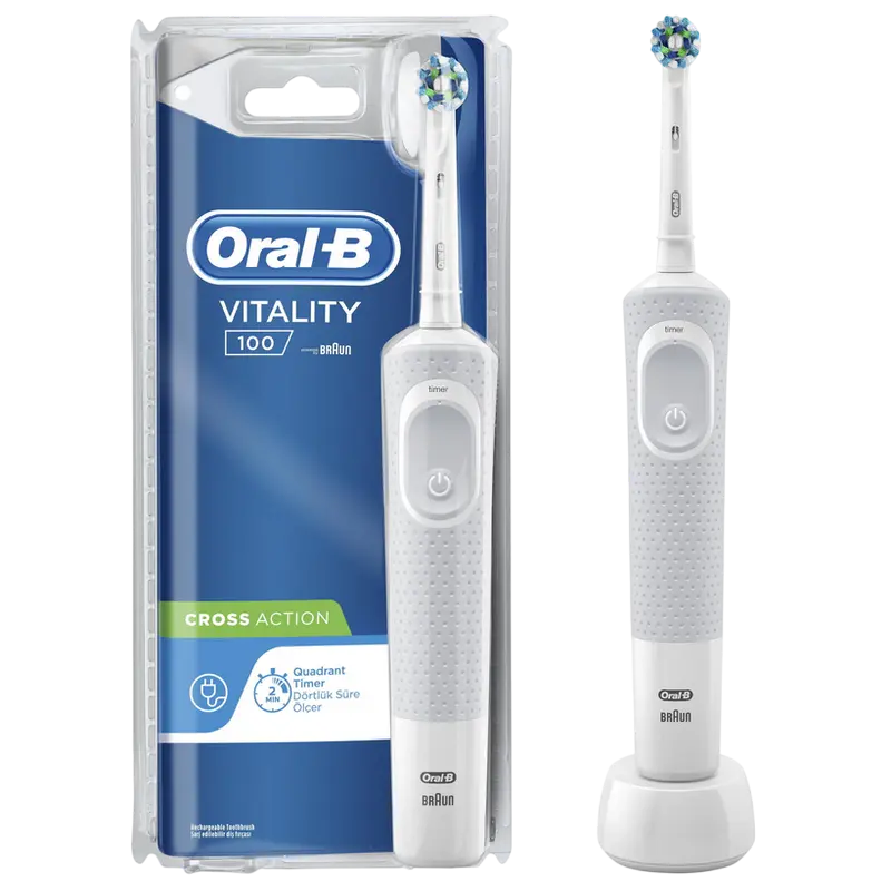 Periuță de dinți electrică Braun Oral-B Vitality Cross Action, Alb | Gri