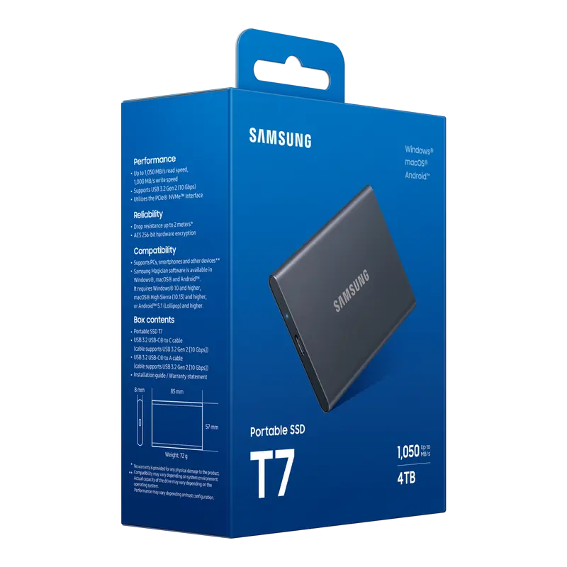 SSD portabil extern Samsung T7, 4 TB, Titan Gray (MU-PC4T0T/WW)